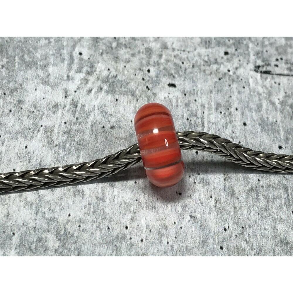 Trollbeads Glass Troll Bead ~ CLEAR CORAL STRIPE ~ Retired 2016